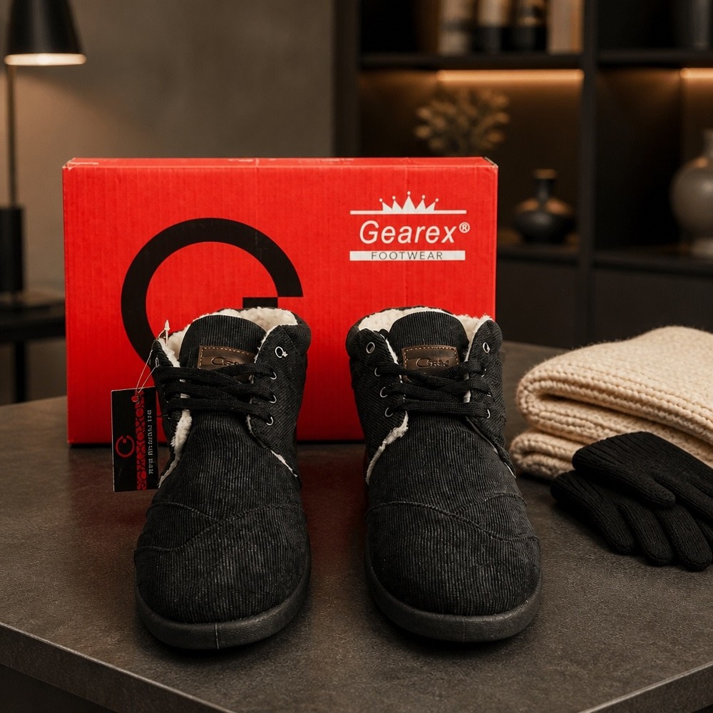 Gearex Footwear GRX-403AM Black Corduroy Winter Boots Plush Lined Size 10 New
